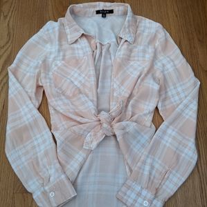 Pink and White Lightweight Plaid Shirt